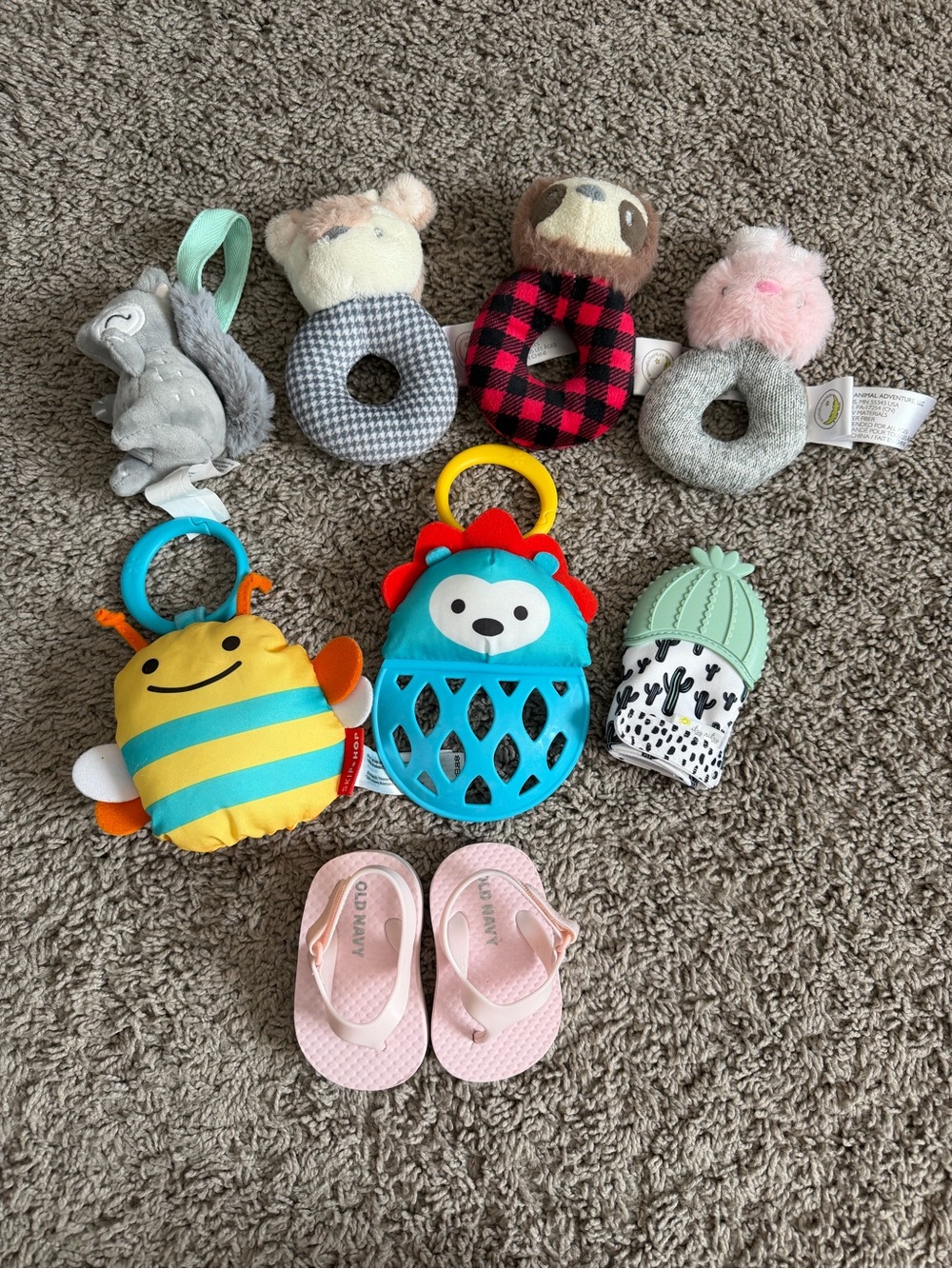 Old Navy Pink Baby Sandals with Plush Toy Bundle